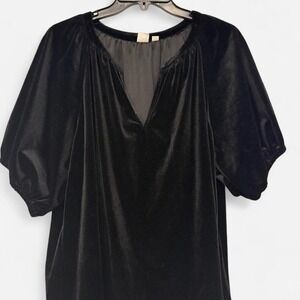 gap Black Velvet Top XL | Y2K 90s Goth Whimsy goth Puff Sleeve V-Neck  Witchy
